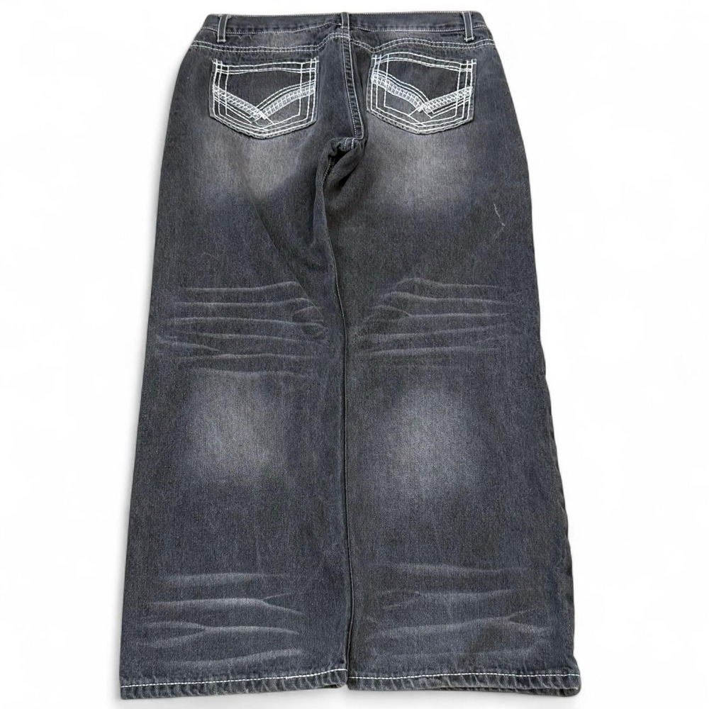 Inidigo People Faded Grey Embroidered Jeans Adult 36x28 Skater Grunge Goth Y2K